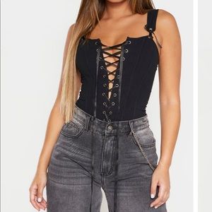 Pretty Little Thing structured lace up corset crop